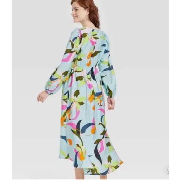 A New Day Long Sleeve Twist Cut Out Dress - XS A New Day Blue Floral Beachy Maxi - Picture 2 of 6
